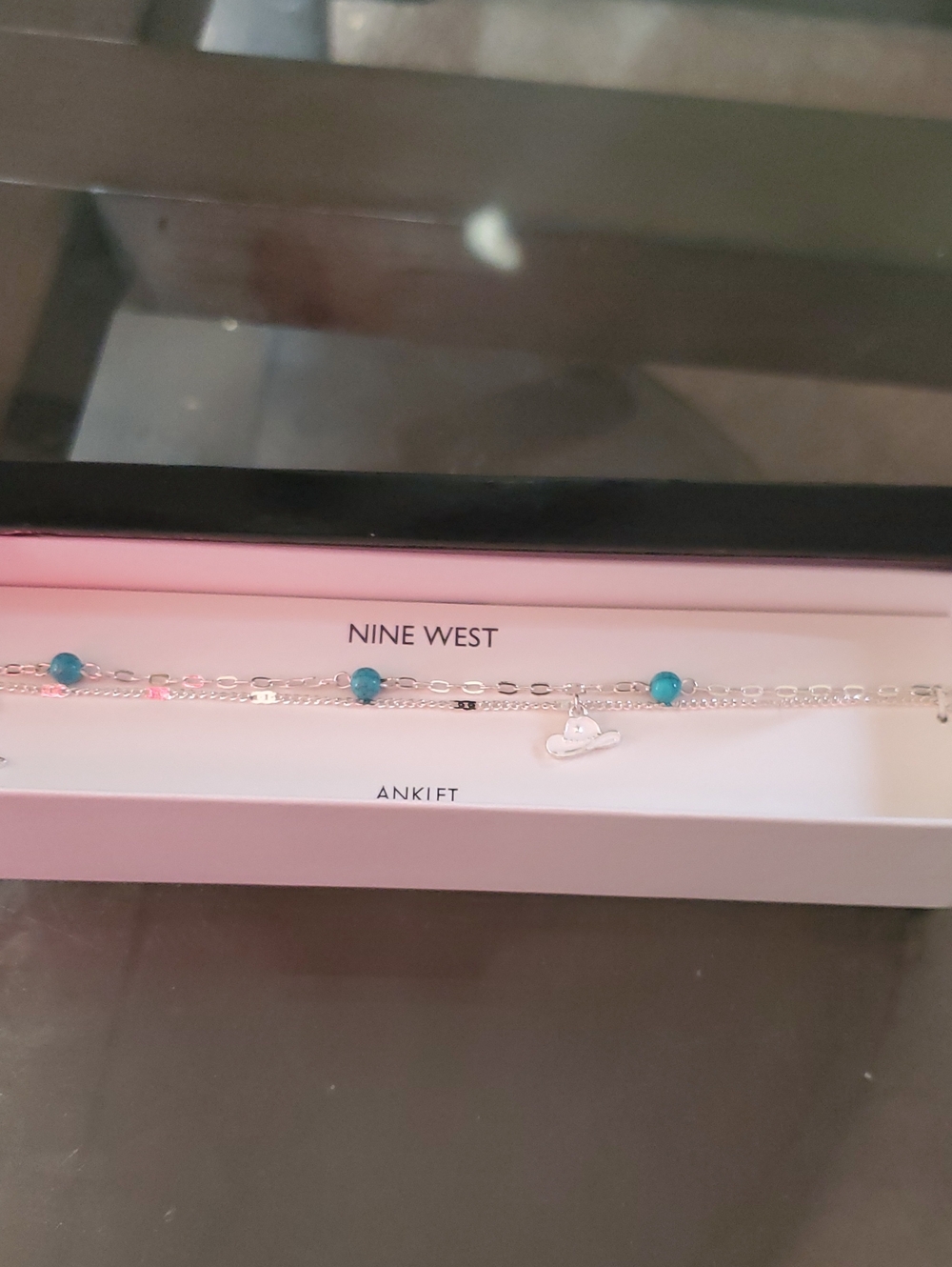 Nine West Silver-Tone Bracelet with Turquoise Beads and Heart Charm